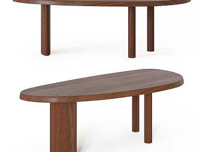 Modern Minimalist Wooden Dining Table With Oval Surface And Simple Sturdy Legs Design 3d model