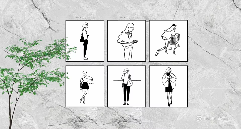 Set Of Stylish Female Figure Line Art Illustrations In Different Poses 3d model 