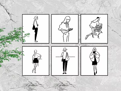 Set Of Stylish Female Figure Line Art Illustrations In Different Poses 3d model