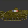 Yellow Military Tank With Tracks Turret And French Flag Emblem