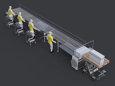 Modern Industrial Equipment With Roller Conveyor System For Workers Transporting Packages Efficiently 3d model