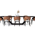 Modern Dining Table Set With Black Table Brown Chairs And Decorative Vase 3d model