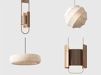 Modern Pendant Light Combination With Minimalist Wooden And Fabric Design For Home Decor 3d model