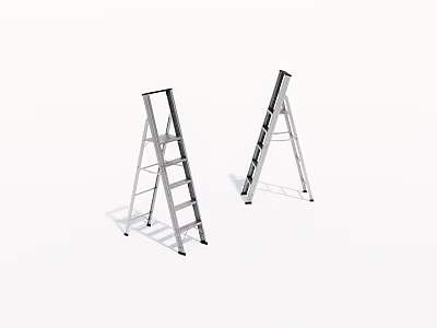Two Silver Aluminum Step Ladders For Home Maintenance And Repair Tasks 3d model