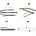 Modern Curved Circular Chandeliers With Illuminated LED Light Frames In Various Designs 3d model