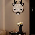 Cartoon Deer Shaped Wall Clock Hanging On Beige Wall With Flowers