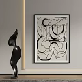 Modern Black Sculpture Carving with Abstract Line Artwork in Interior Setting 3d model
