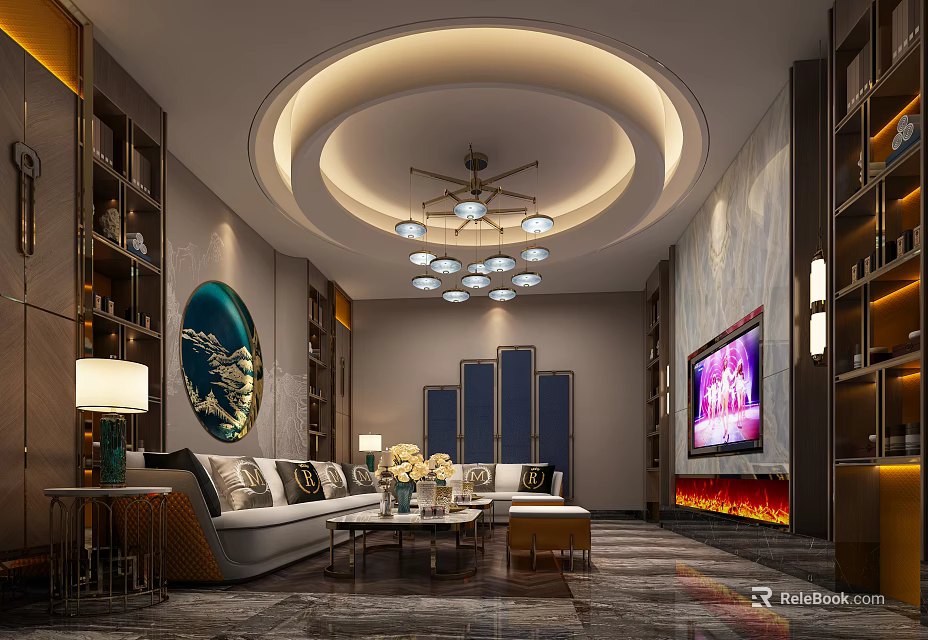 Modern KTV Lounge Interior Design With Comfortable Sofa And LED Lighting 3d model 