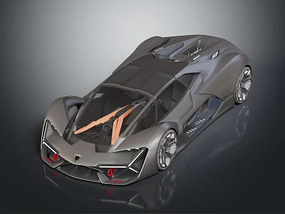 Futuristic Gray Concept Sports Car With Sleek Aerodynamic Body And Red Taillights 3d model