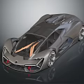 Futuristic Gray Concept Sports Car With Sleek Aerodynamic Body And Red Taillights