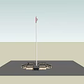 Red National Flag Standing on Black and Brown Hexagonal Base with Light Gray Ground