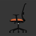 Orange Padded Seat Office Chair With Black Mesh Backrest Armrests And Swivel Base