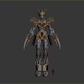 Futuristic Robot Character Design With Golden Orange Armor And Mechanical Structure