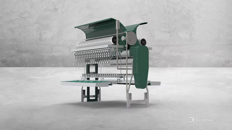 Green Industrial Equipment With Metal Frame Conveyor System And Multiple Racks 3d model 