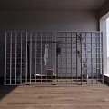 White Grid Partition Wall in Room with Wooden Floor Natural Light and Potted Plant