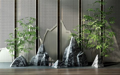 New Chinese landscape sketch dry landscape rockery small landscape combination 3d model