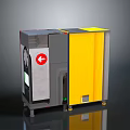 Yellow And Gray Industrial Machine With Red Arrow Ventilation Fan And Wheels