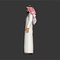 3D Game Movie Character In Traditional White Robe With Pink Headscarf And Black Agal