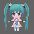 Cartoon Girl With Teal Pigtails Green Eyes Decorative Dress And Bow Hair Accessories