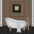 Stylish Bathroom Curtain Design With Wooden Wall And White Bathtub Decor