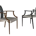 Modern Dining Chairs With Wooden And Metal Frames Fabric Seats And Armrest Design