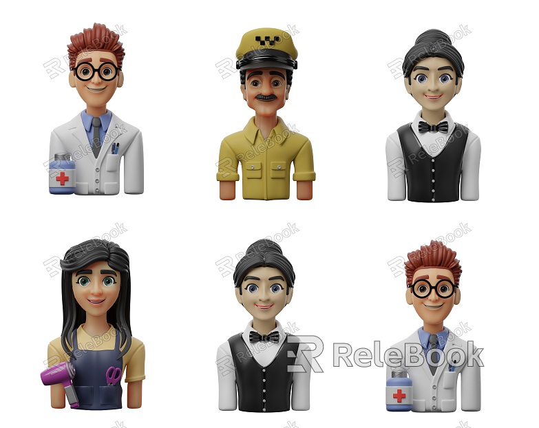 Cartoon Professional Character Head Pharmacist Waiter Head Taxi Driver Soldier Character dj Hair Stylist Cartoon Character Cartoon Character Ornaments Handset model