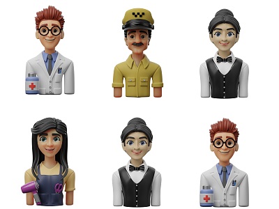 Cartoon Professional Character Head Pharmacist Waiter Head Taxi Driver Soldier Character dj Hair Stylist Cartoon Character Cartoon Character Ornaments Handset model