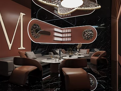 Elegant KTV Interior Design With Black Marble Walls Sofa Seats And Golden Decor 3d model