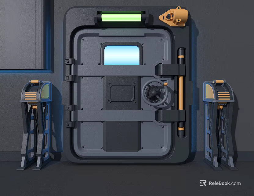 Secure Industrial Door With Control Panel And Robotic Devices On Sides 3d model 
