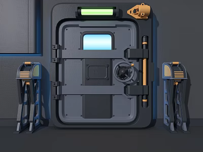 Secure Industrial Door With Control Panel And Robotic Devices On Sides 3d model
