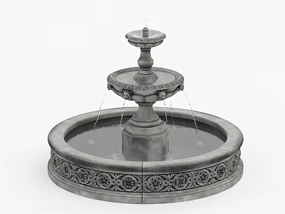 Garden Ornament Stone Multi Tiered Fountain With Decorative Base And Water Flow 3d model