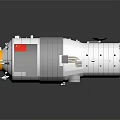 Spacecraft Module Equipment With Blue Solar Panels White Main Body And Red National Flag