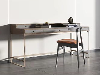 Modern Desk and Chair Desk and Chair Combination Wooden Desk Fabric Single Chair Book 3d model