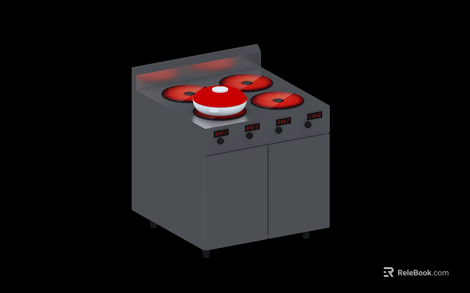 Modern Kitchen Appliance Electric Stove With Red Heating Plates And Cabinet Base 3d model 