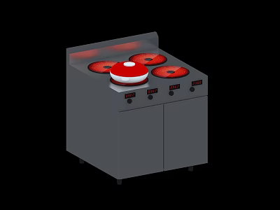 Modern Kitchen Appliance Electric Stove With Red Heating Plates And Cabinet Base 3d model