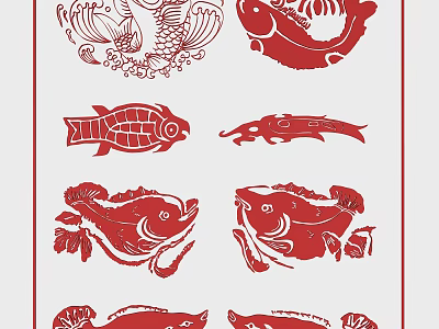 Traditional Fish and Crab Pattern Hanging Pendants for Home Decor with Red Paper Cutting Design 3d model