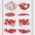 Traditional Fish and Crab Pattern Hanging Pendants for Home Decor with Red Paper Cutting Design