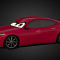 Red Cartoon Car With Big Expressive Eyes And Sleek Animated Design