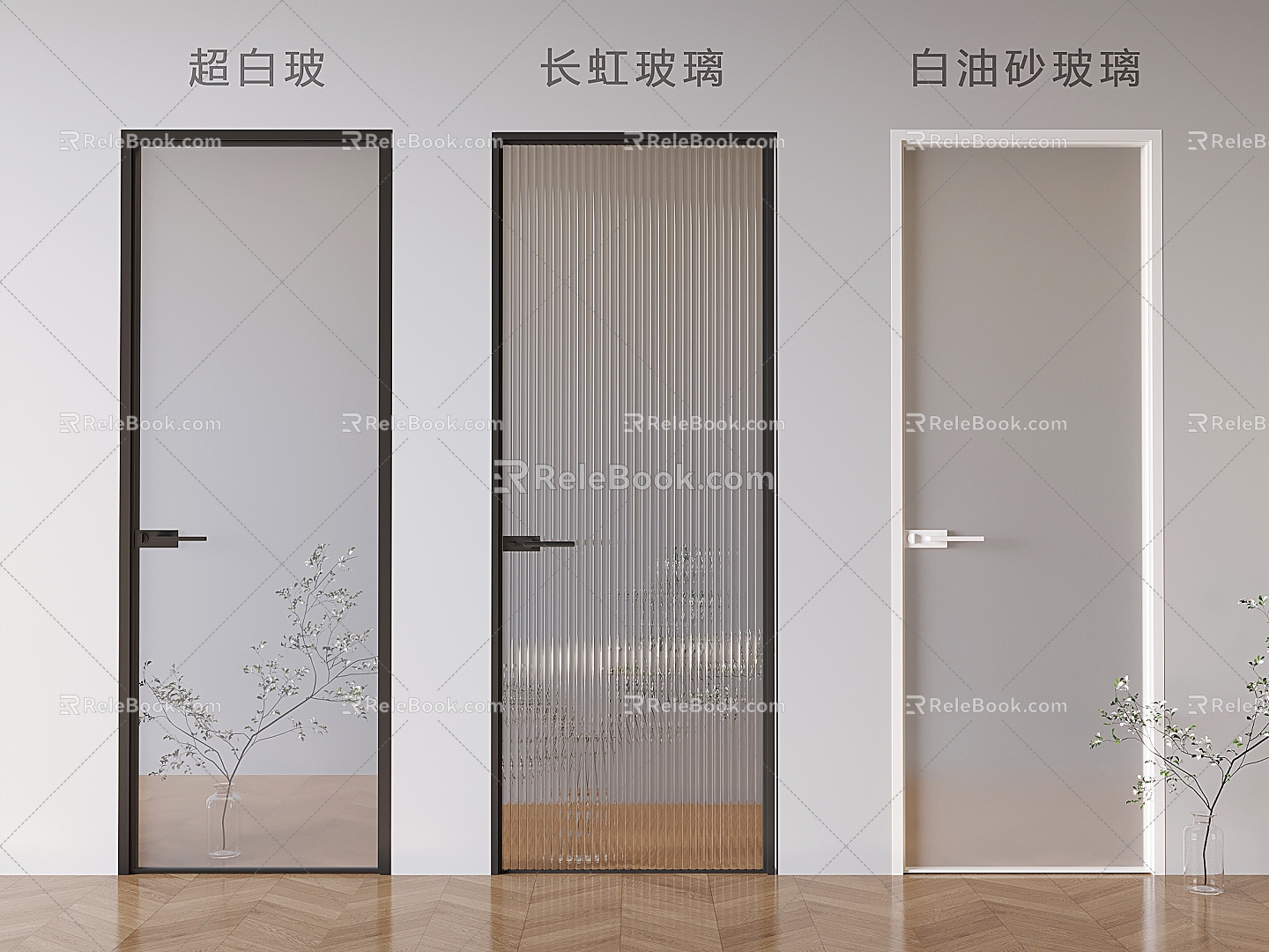 White oil sand Changhong glass single door super white glass swing door 3d model