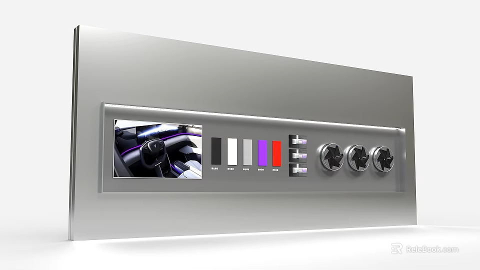 Car Dealership Vehicle Configuration Panel With Interior Display Color Swatches And Knobs 3d model 