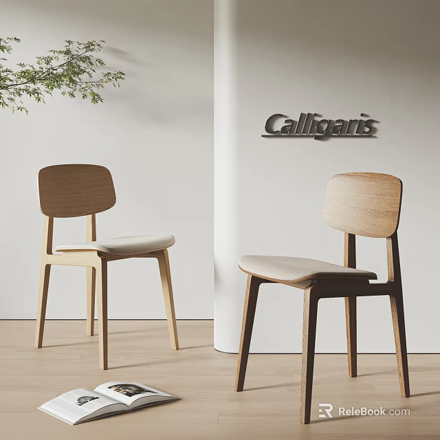 Light Wooden Single Chair With Beige Cushion In Minimalist Interior Design 3d model 
