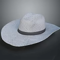 Light Gray Woven Straw Hat With Wide Brim And Black Band