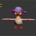 Cartoon Duck With Blue Hat Yellow Brim Red Scarf Outstretched Wings And Orange Feet