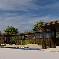 Modern Outdoor Pergola With Glass Panels Green Trees And Contemporary Design Elements