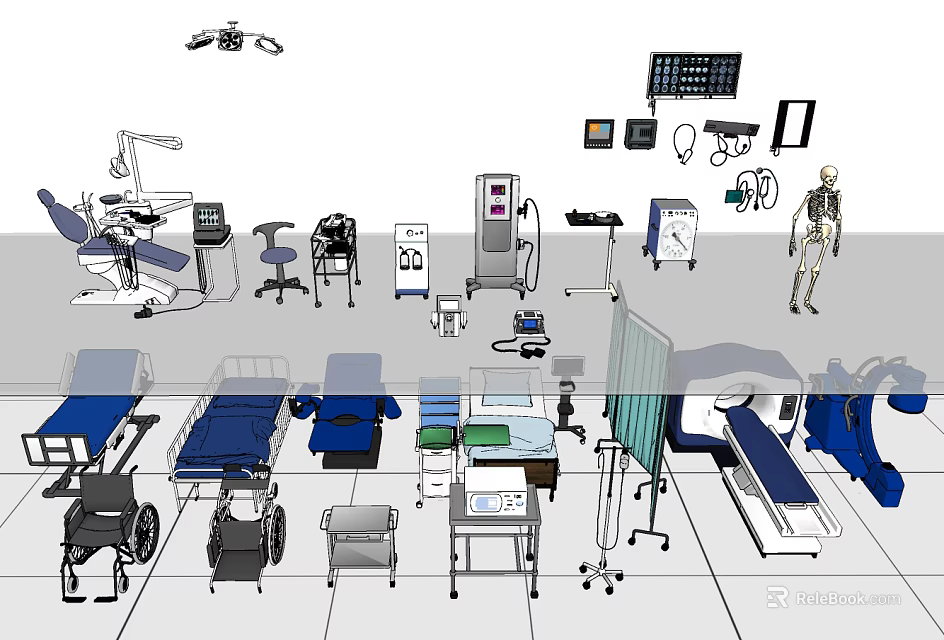 Comprehensive Medical Equipment Collection Featuring Wheelchairs Hospital Beds Monitoring Devices And Surgical Tools 3d model 