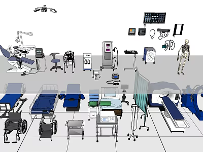 Comprehensive Medical Equipment Collection Featuring Wheelchairs Hospital Beds Monitoring Devices And Surgical Tools 3d model