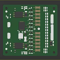 Detailed View of Green Circuit Board with Electronic Components Chips and Connectors