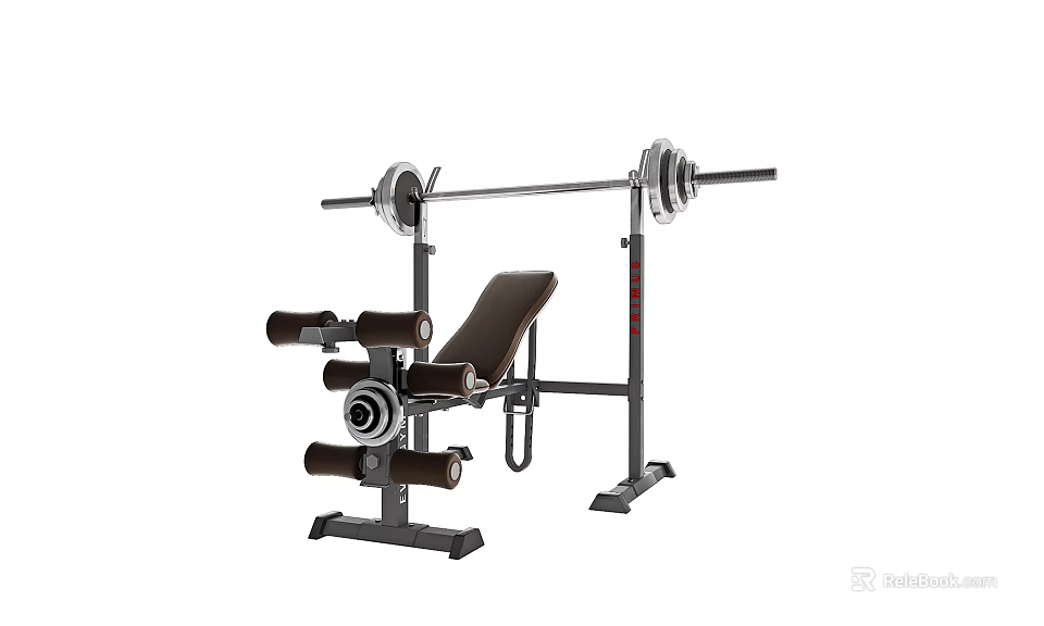 Sturdy Home Gym Fitness Equipment With Weight Bench Barbell And Weight Plates 3d model 