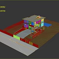 Modern House Model With Orange White Exterior Green Lawn Red Accents Road And Fence