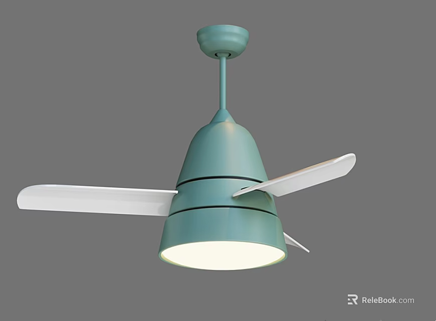 Modern Green Ceiling Fan With White Blades And Built In Light Fixture 3d model 